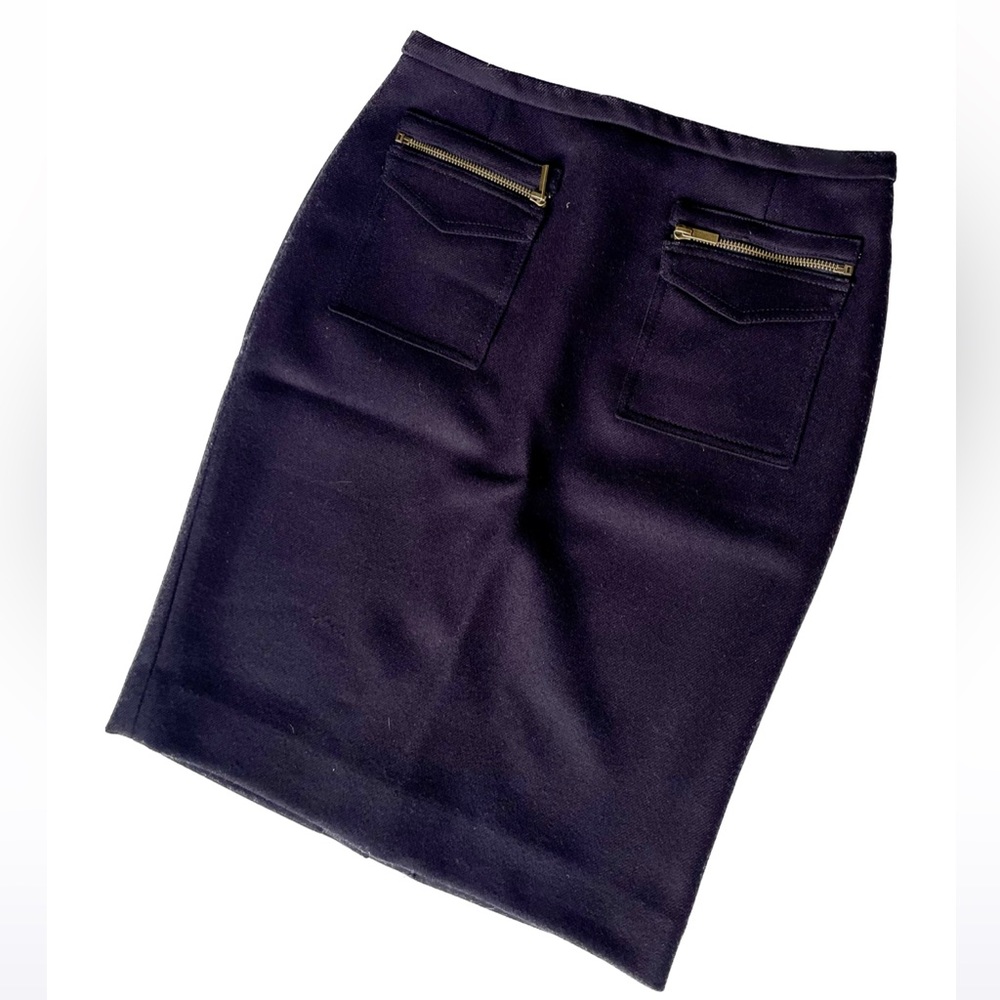 J.Crew Navy Blue Wool Patch Zipper Pocket Pencil Skirt, 4P